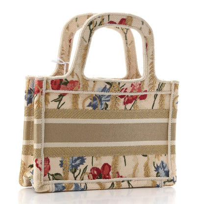 Christian Dior Canvas Embroidered Hibiscus Printed Mini Book Tote Beige Multicolor 3 of 8