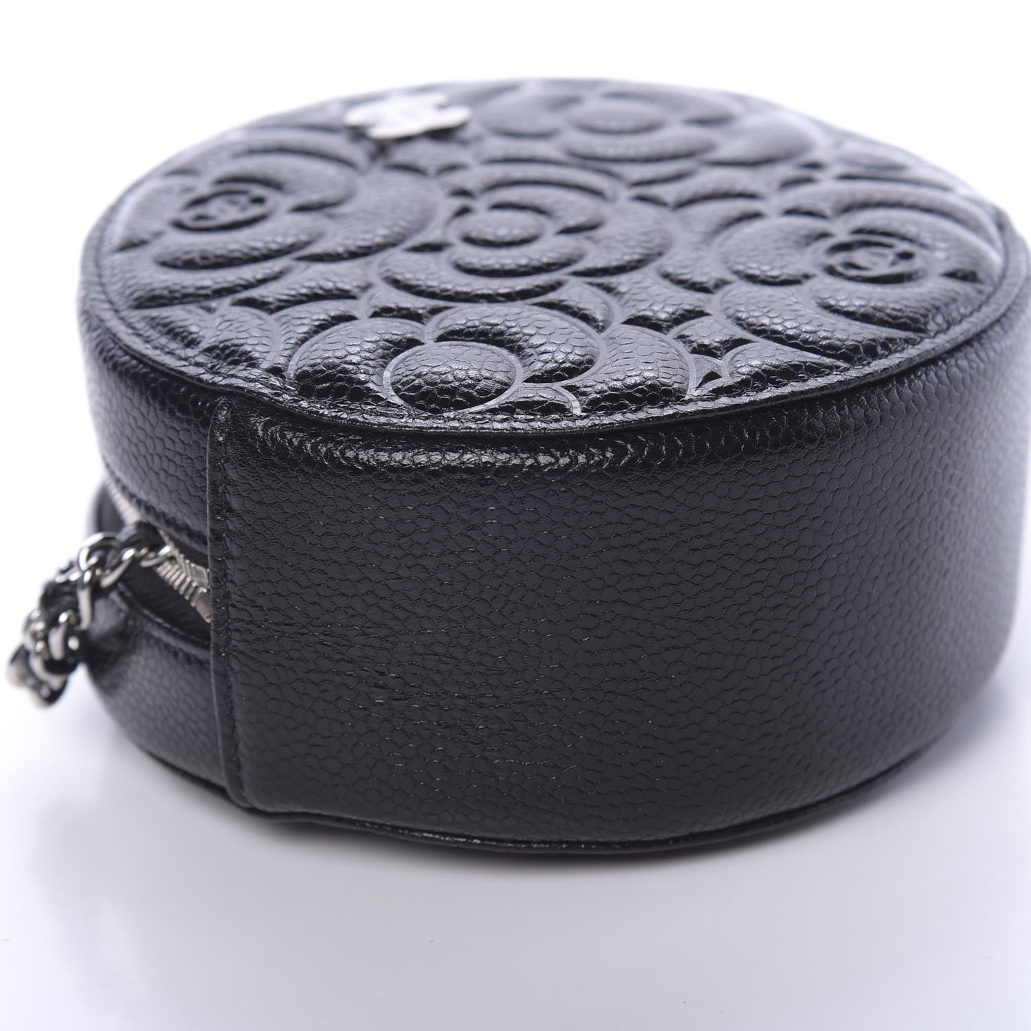 Chanel Caviar Camellia Embossed Round Clutch With Chain Black 8 of 11