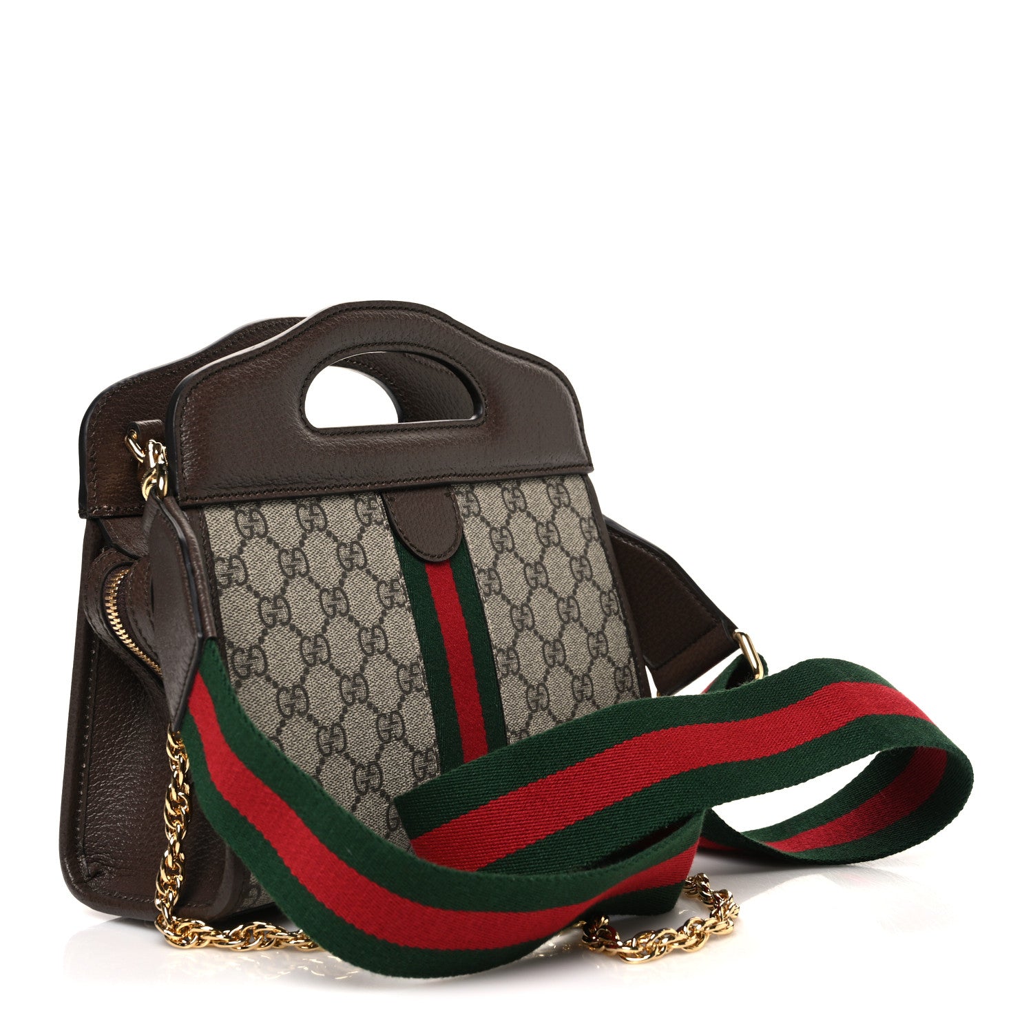 Gucci GG Supreme Monogram Textured Dollar Calfskin Web Small Ophidia Slip Handle Tote Beige Ebony New Acero 3 of 10