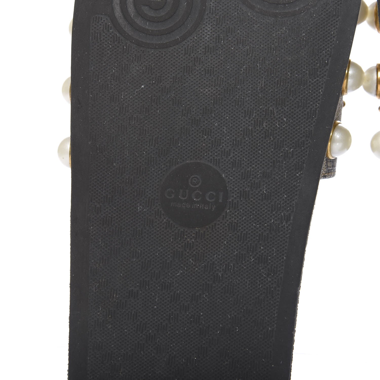 Gucci GG Supreme Monogram Slide Pearls Sandals 39 Beige 6 of 6