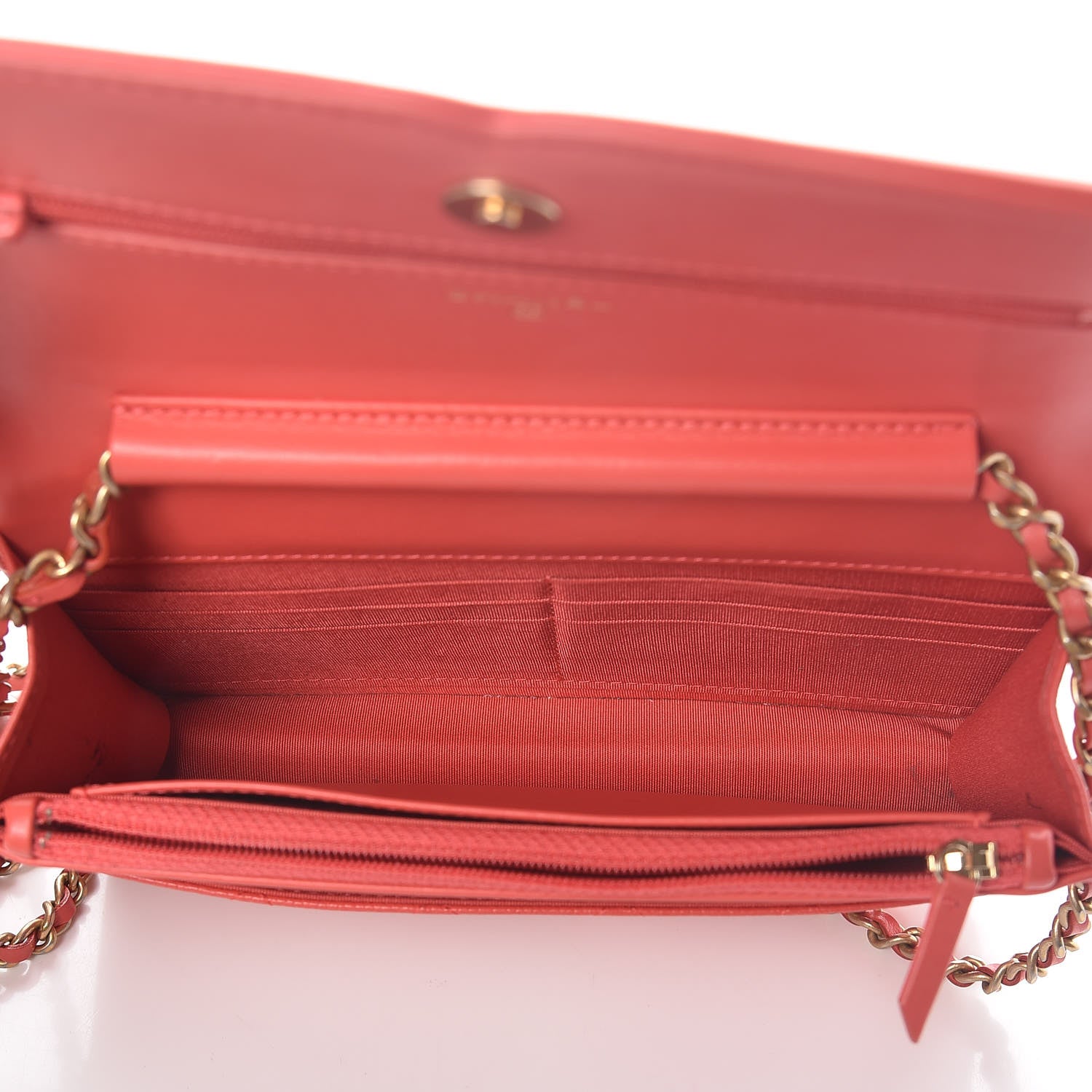 Chanel Caviar Quilted CC Filigree Wallet On Chain WOC Red 10 of 11