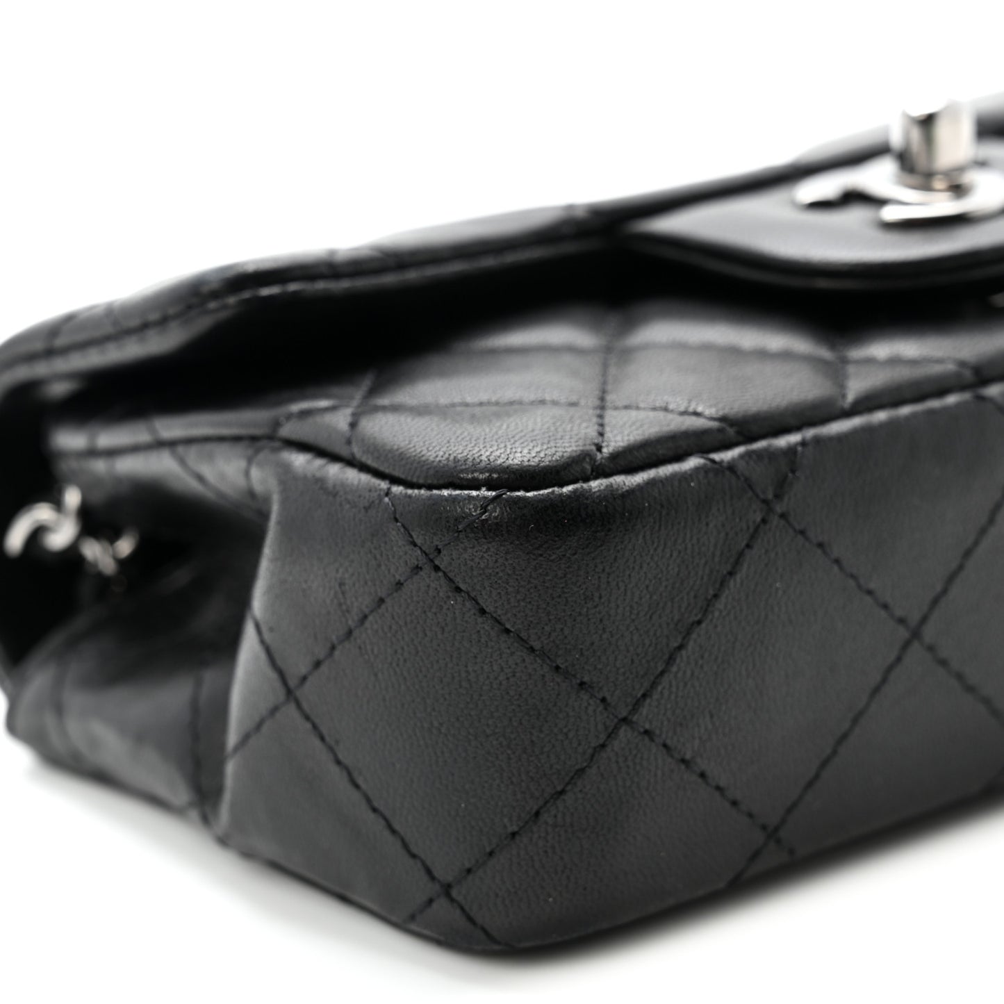 Lambskin Quilted Extra Mini Rectangular Flap Black