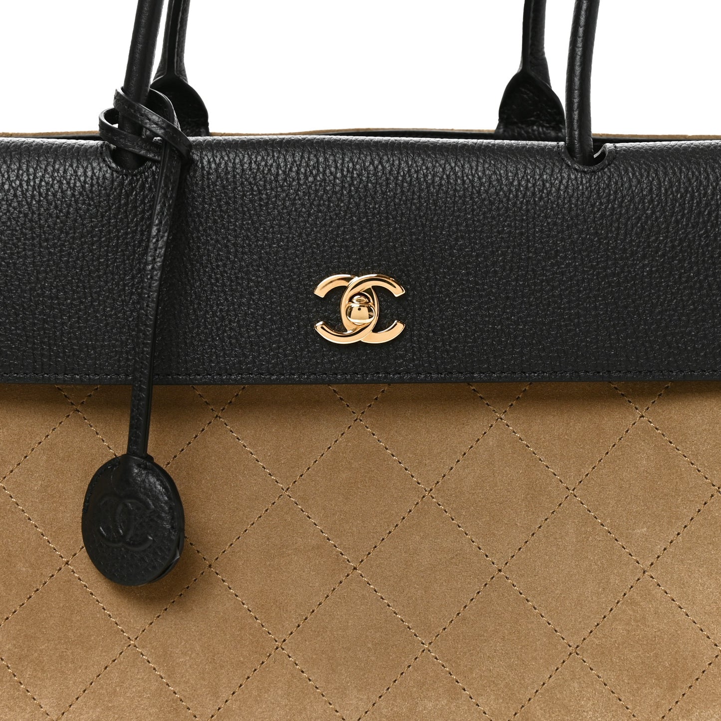 Grained Calfskin Suede Urban Essentials Shopping Bag Dark Beige Black