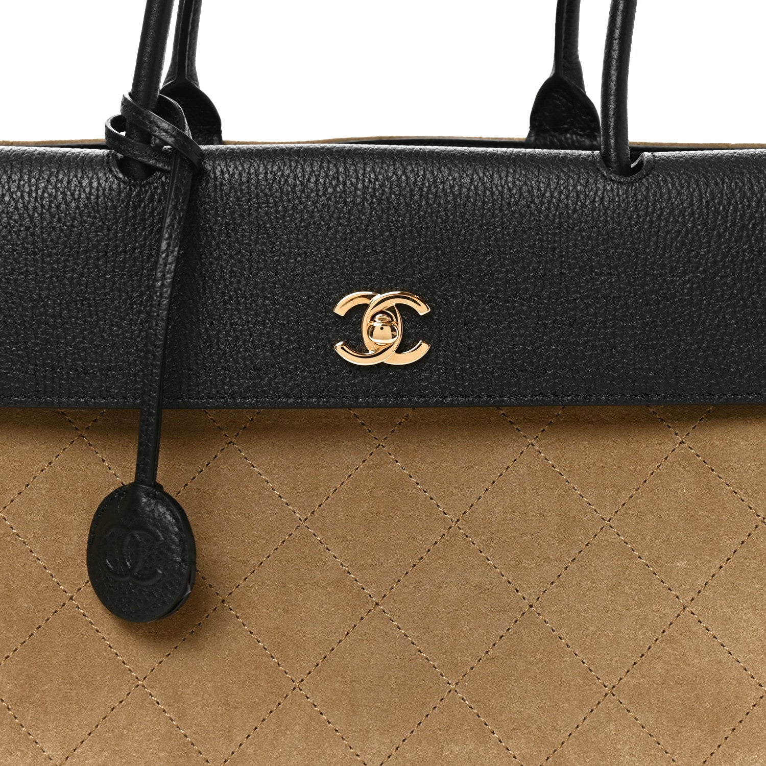 Chanel Grained Calfskin Suede Urban Essentials Shopping Bag Dark Beige Black 8 of 10