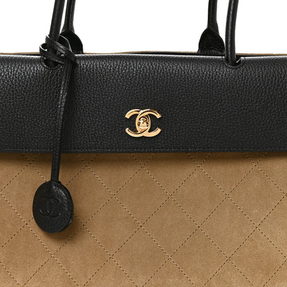 Chanel Grained Calfskin Suede Urban Essentials Shopping Bag Dark Beige Black 8 of 10
