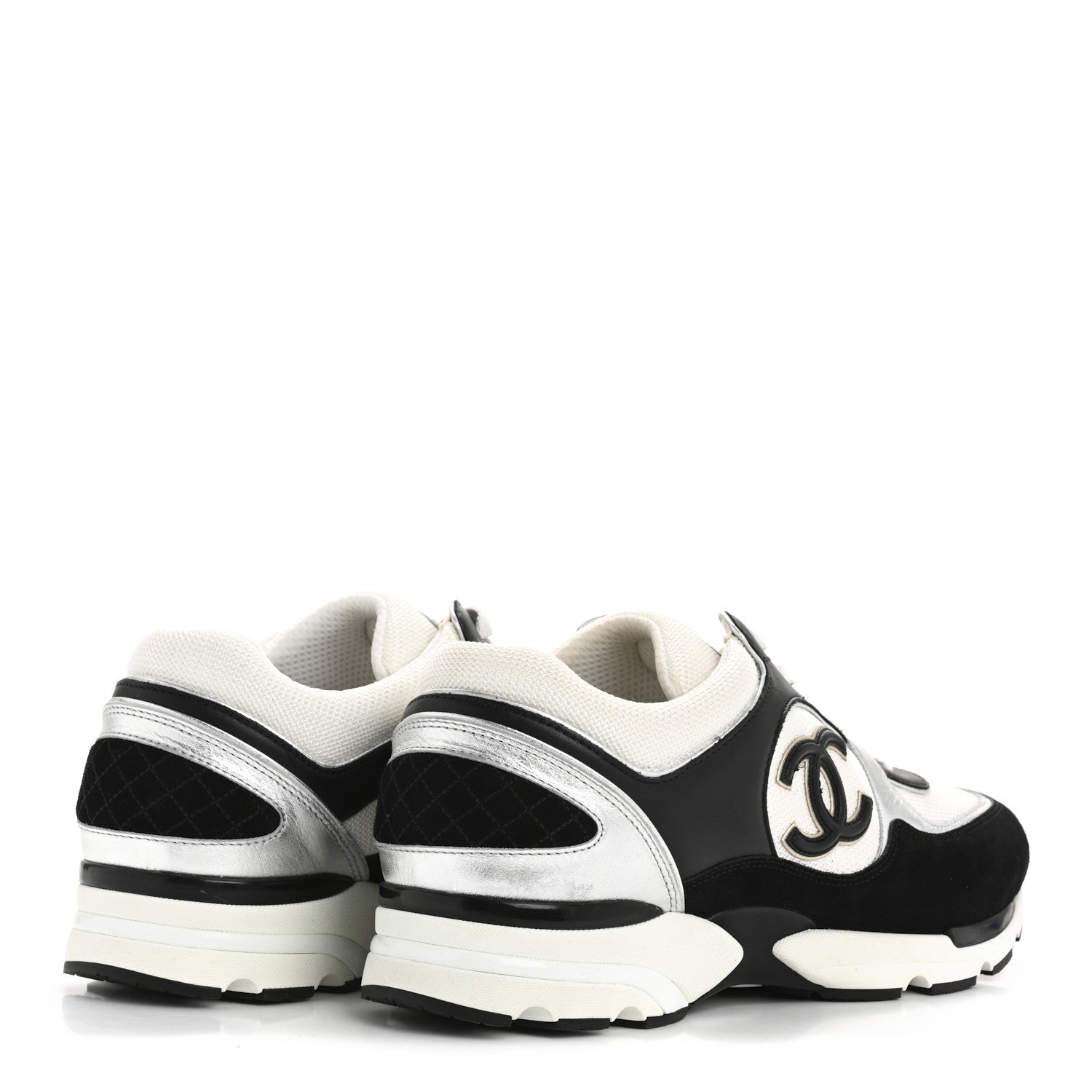 Chanel Mesh Suede Calfskin Mens CC Sneakers 45 White Silver Black 5 of 9