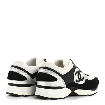 Chanel Mesh Suede Calfskin Mens CC Sneakers 45 White Silver Black 5 of 9