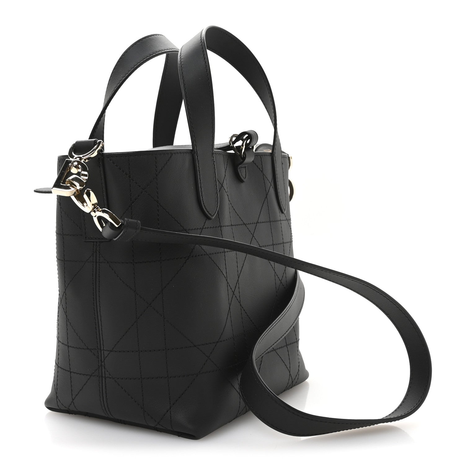 Christian Dior Smooth Calfskin Vintage Flat Macrocannage Small Toujours Vertical Tote Black 3 of 10
