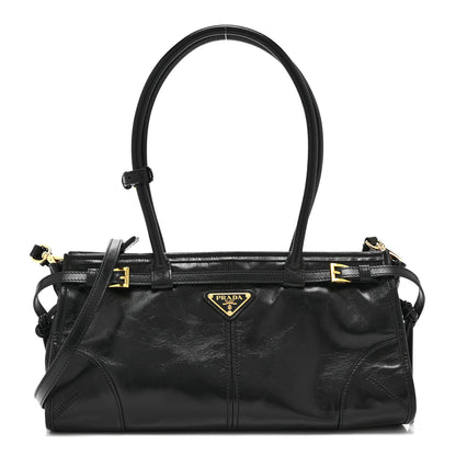 Prada Glossy Calfskin Triangle Medium Bonnie Shoulder Bag Black 1 of 10