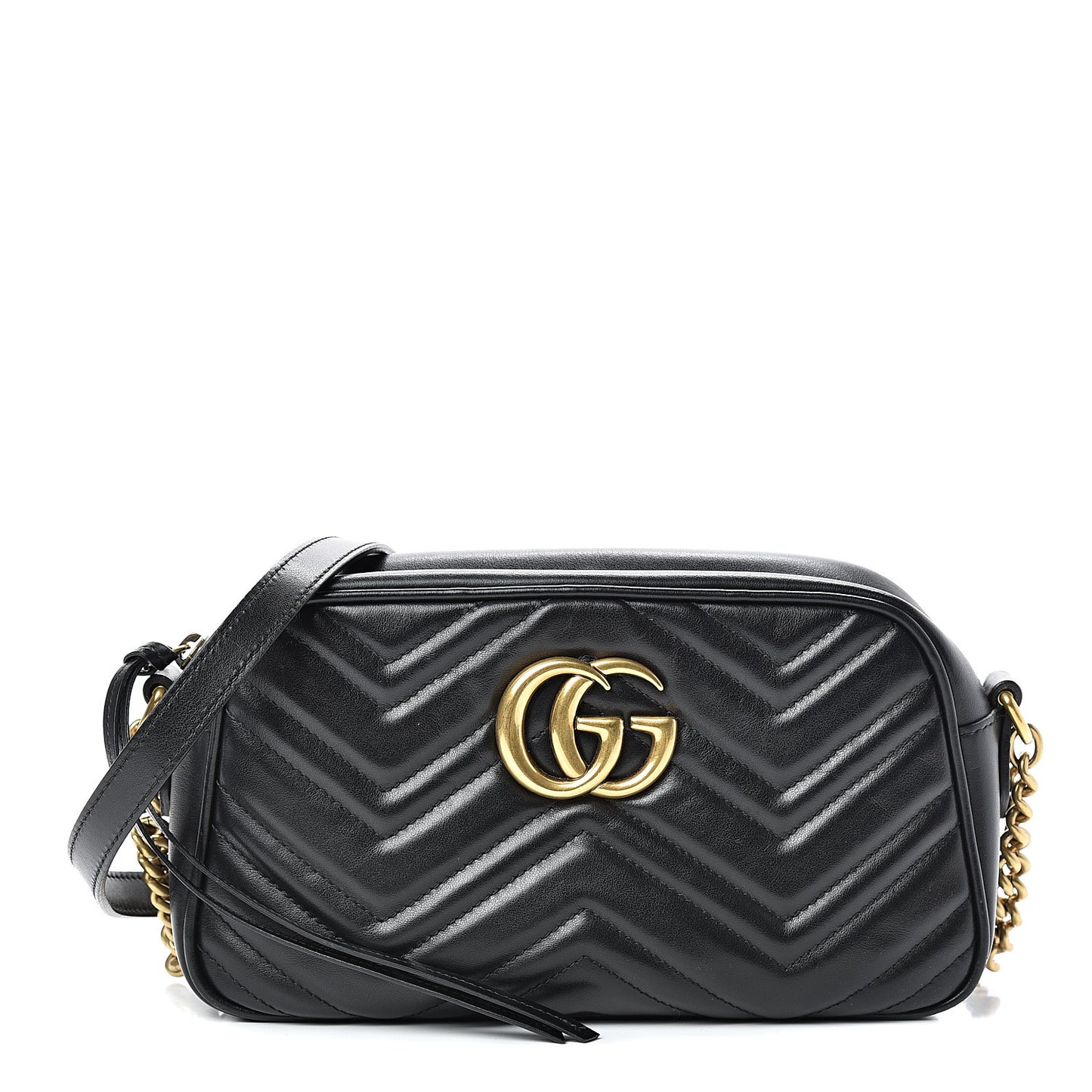 Calfskin Matelasse Small GG Marmont Chain Shoulder Bag Black