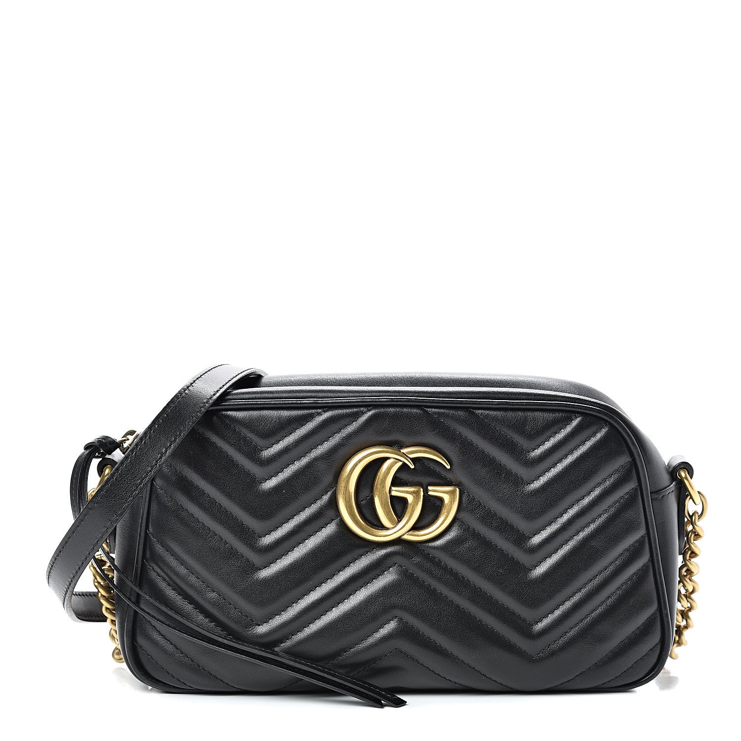 Gucci Calfskin Matelasse Small GG Marmont Chain Shoulder Bag Black 1 of 15