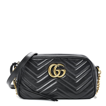 Gucci Calfskin Matelasse Small GG Marmont Chain Shoulder Bag Black 1 of 15