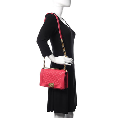 Chanel Lambskin Quilted Medium Boy Flap Dark Pink 2 of 13