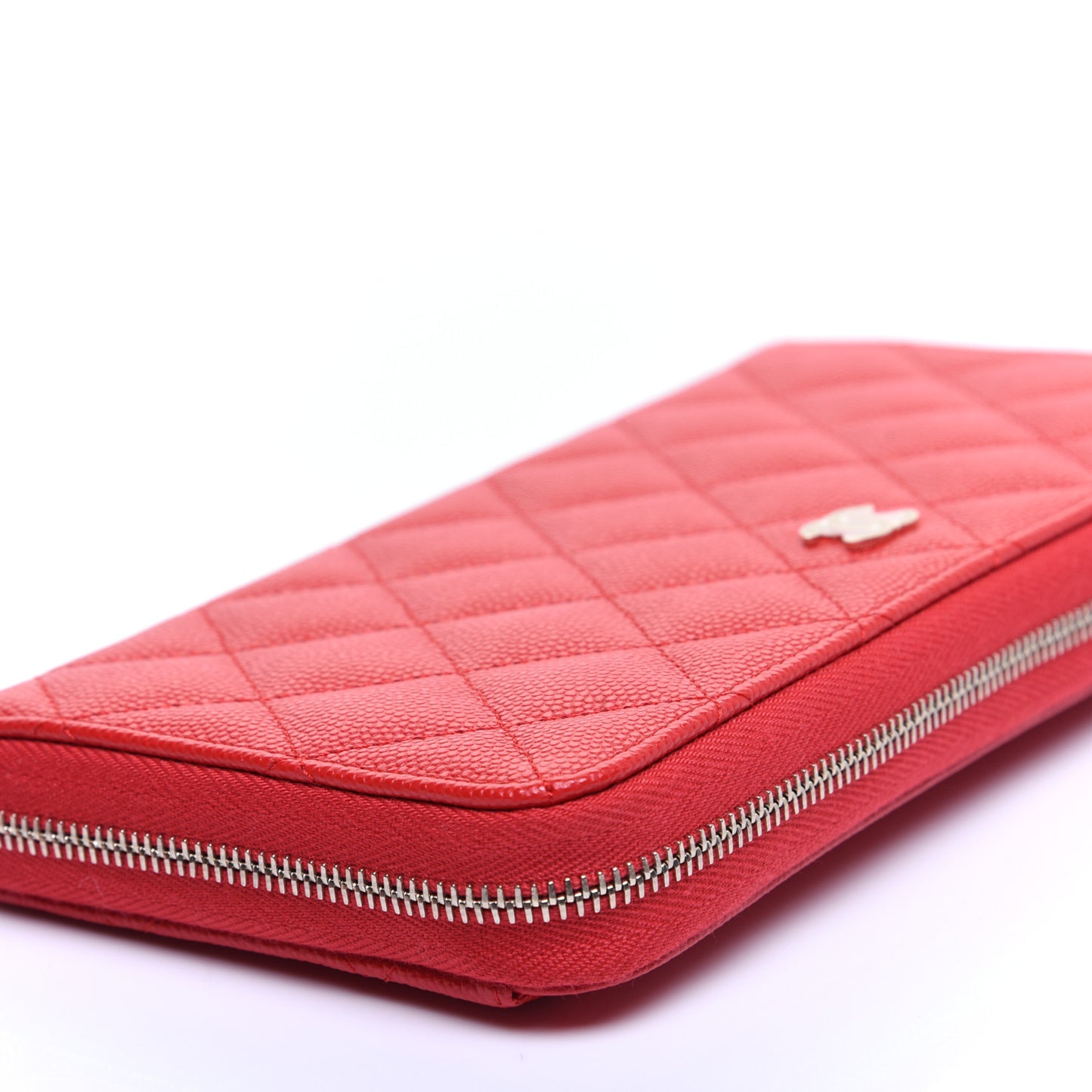 Caviar Quilted Long Zip Around Wallet Red