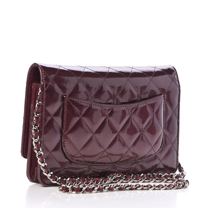 Chanel Striated Patent Quilted Wallet on Chain WOC Bordeaux 3 of 13