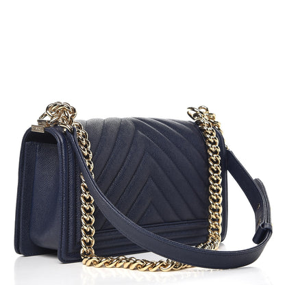 Chanel Caviar Chevron Quilted Medium Boy Flap Navy 5 of 9