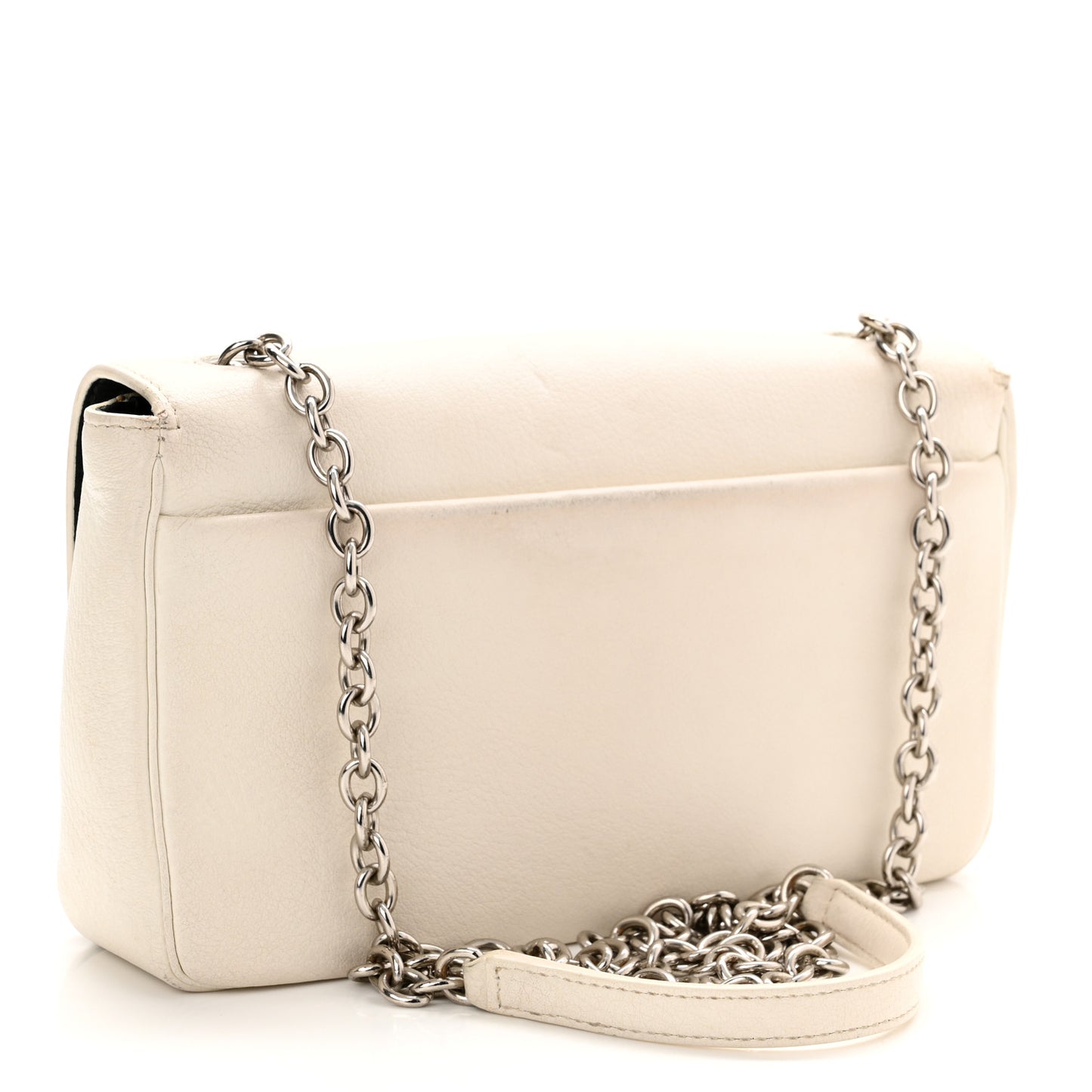 Pebbled Calfskin Chain Wallet White