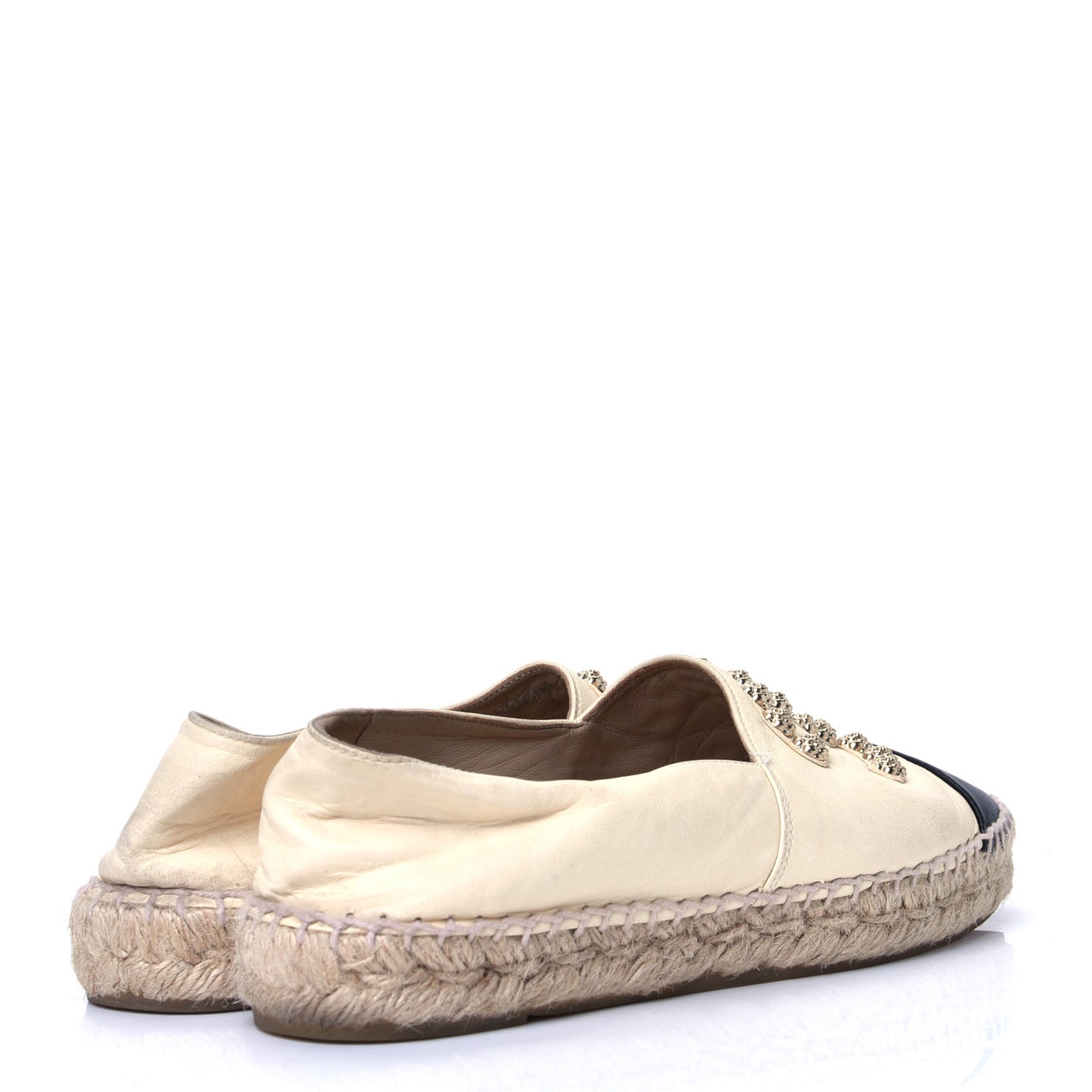 Lambskin CC Camellia Stud Espadrilles 38 Beige Black