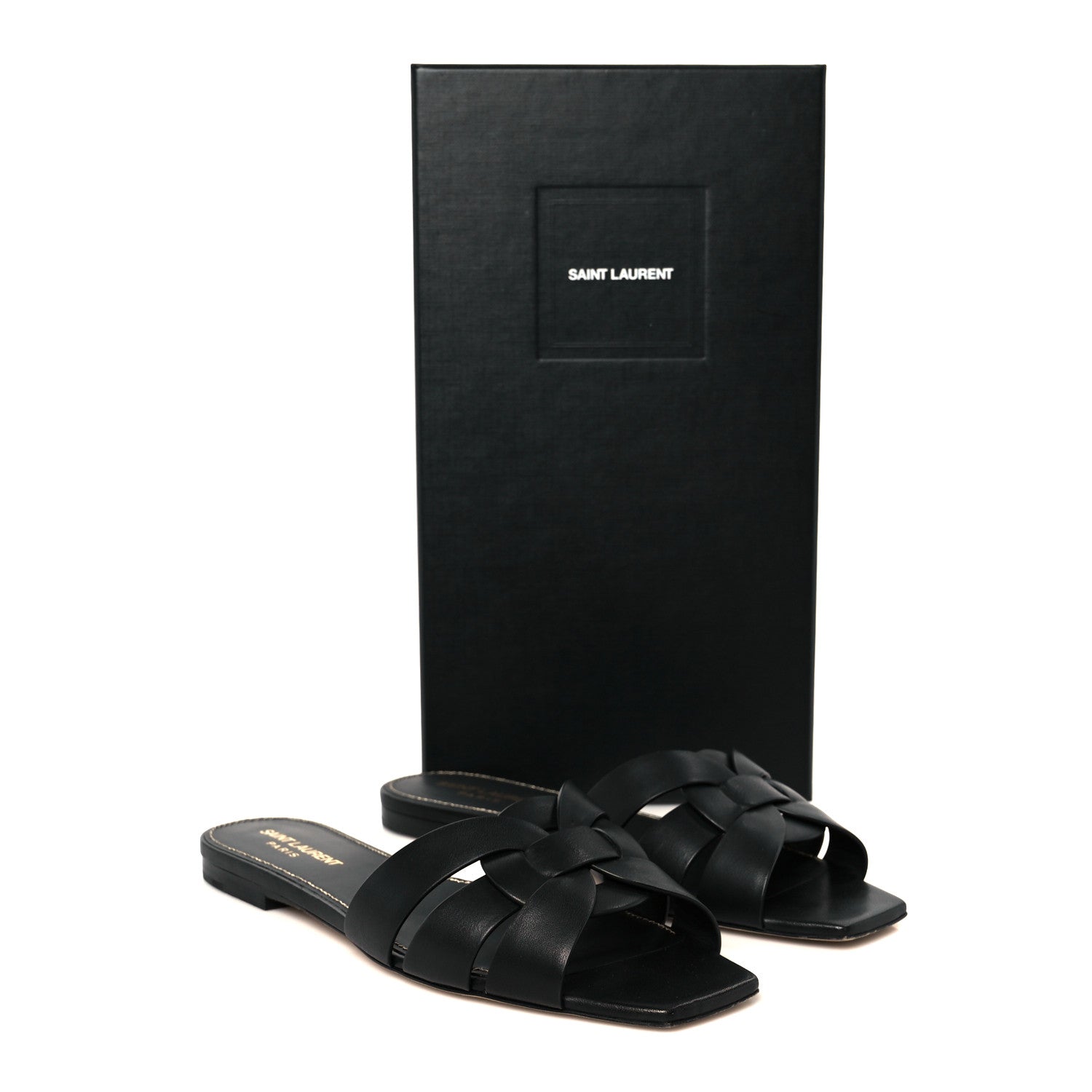 Saint Laurent Calfskin Tribute 05 Slide Sandals 37.5 Black 10 of 10