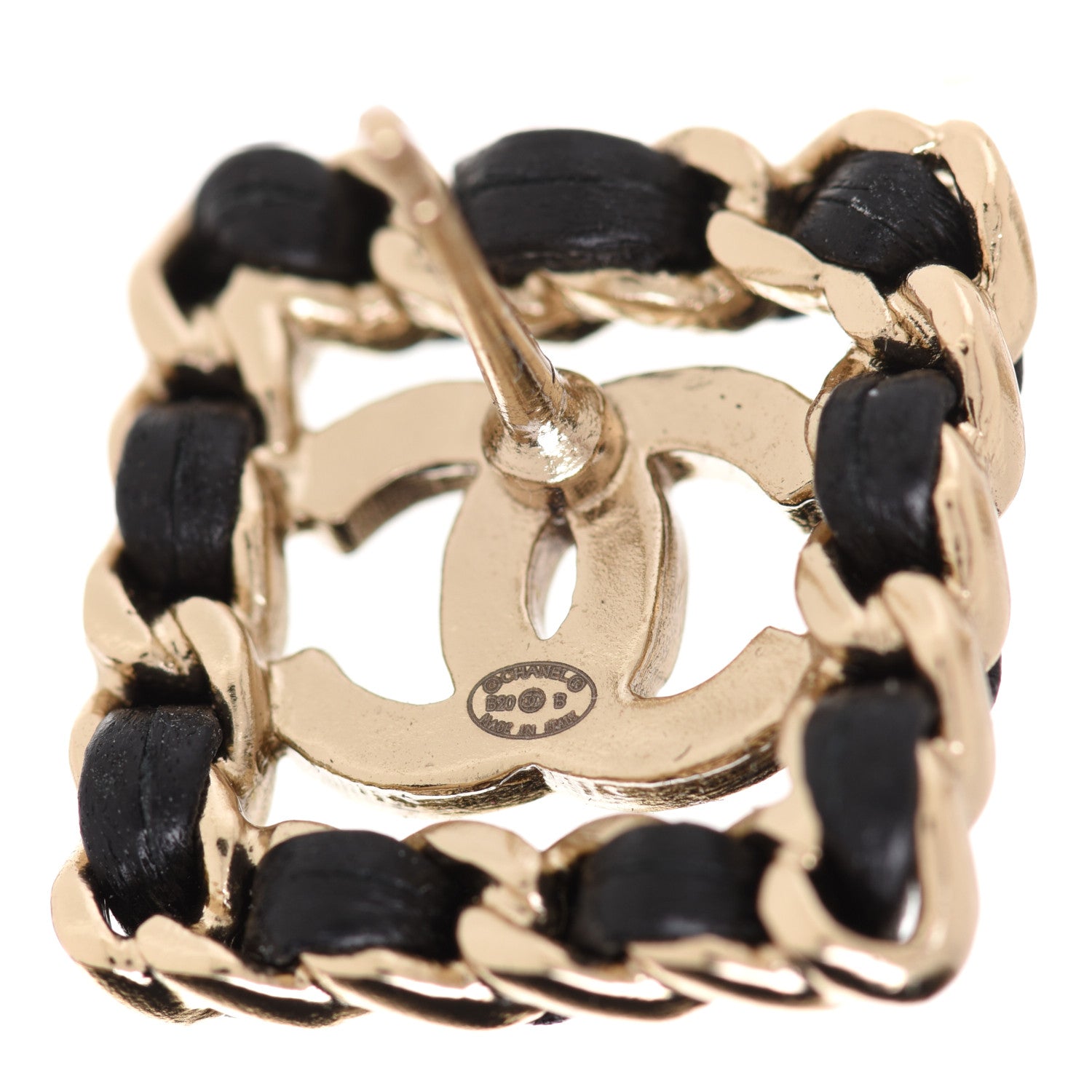 Chanel Crystal Lambskin Chain Sergeant Chanel Stud Earrings Black Gold 4 of 5