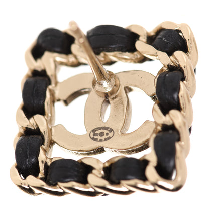 Chanel Crystal Lambskin Chain Sergeant Chanel Stud Earrings Black Gold 4 of 5