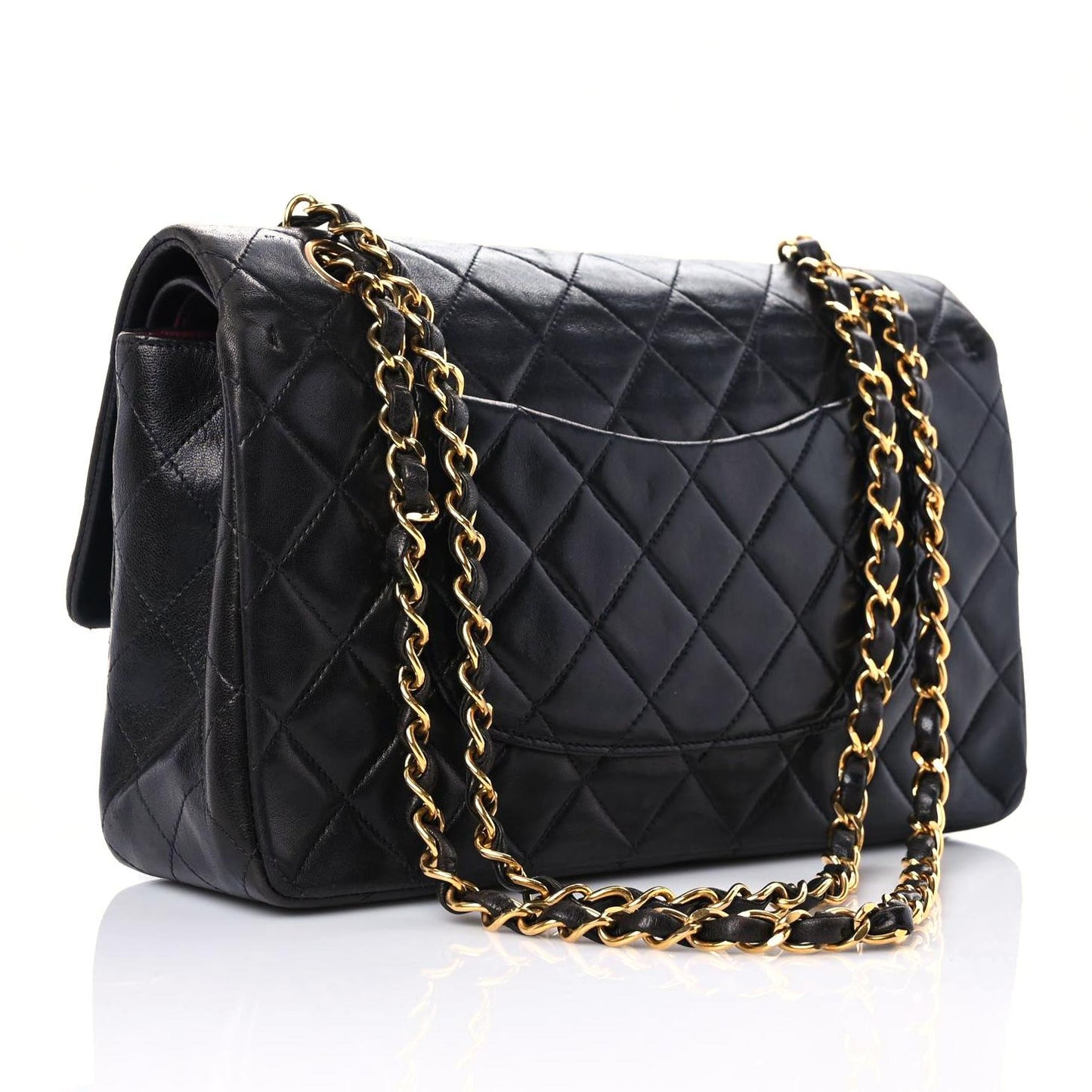 Lambskin Quilted Medium Double Flap Black