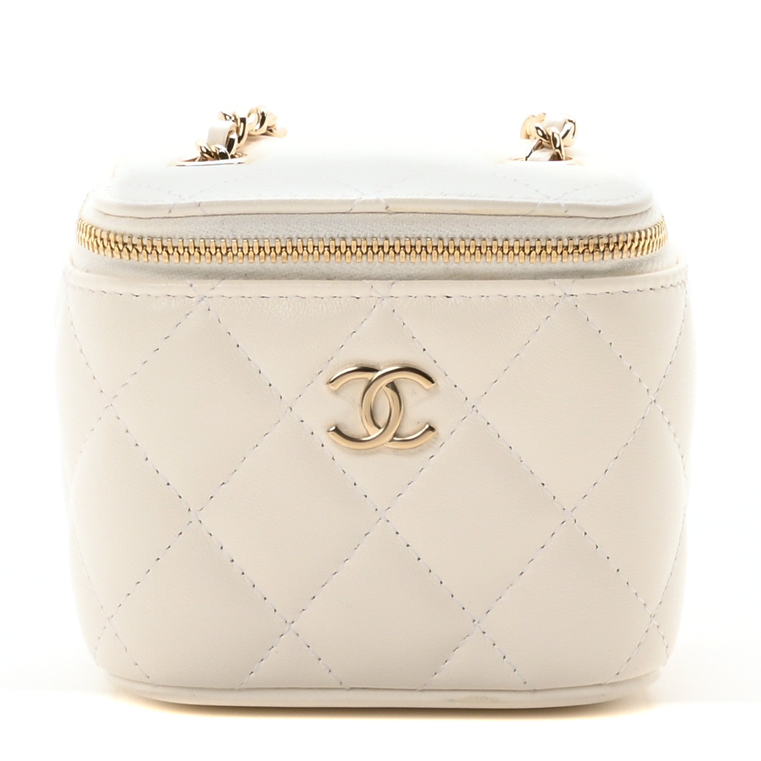 Chanel Lambskin Quilted Mini Camellia Bow Vanity Case With Chain White 1 of 10