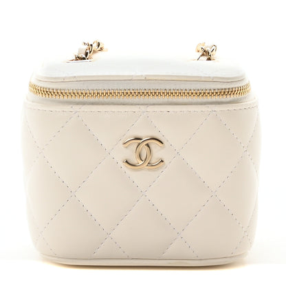 Chanel Lambskin Quilted Mini Camellia Bow Vanity Case With Chain White 1 of 10