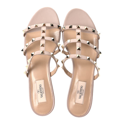 Valentino Garavani Calfskin Rockstud Caged Flat Slide Sandals 38 Poudre 2 of 10
