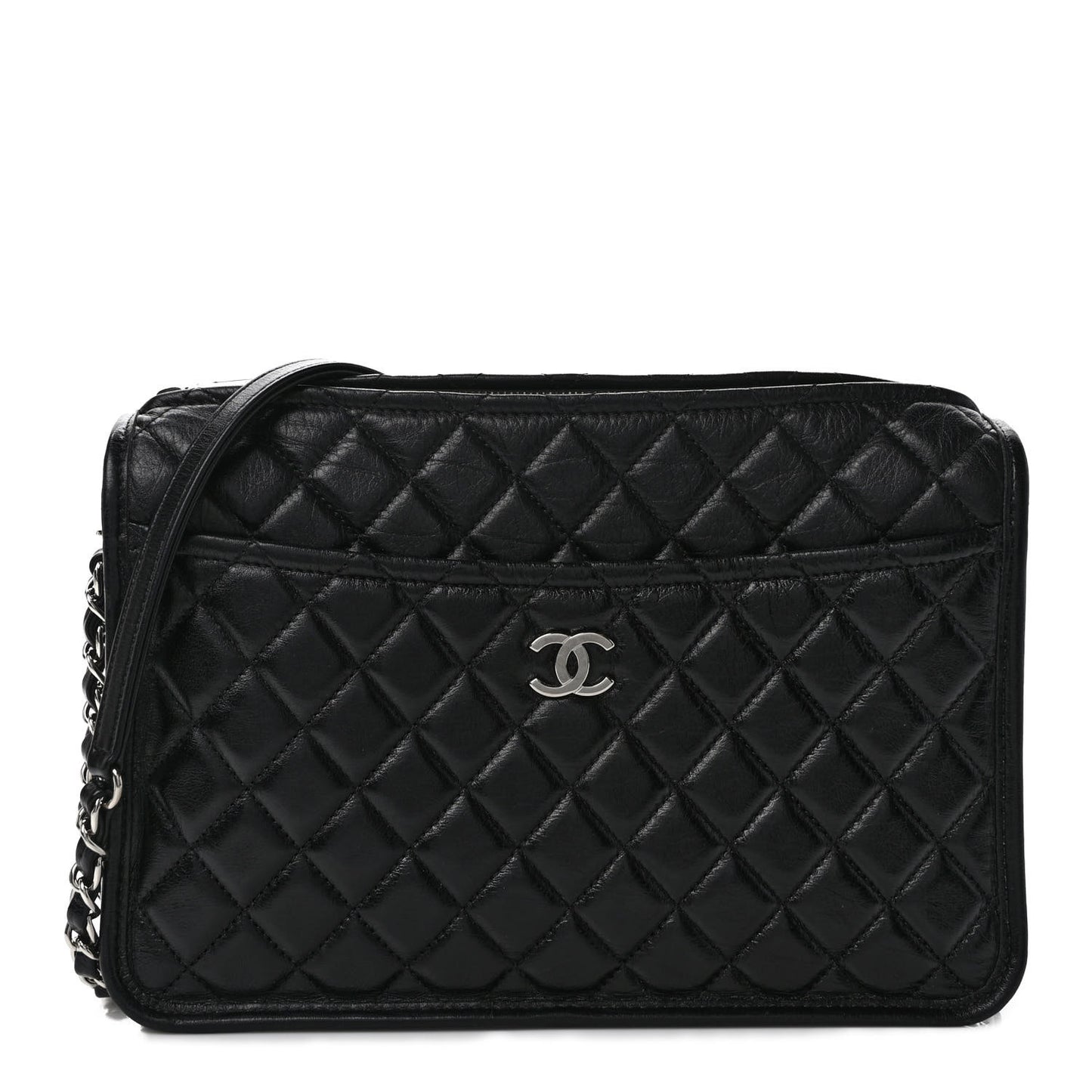 Aged Calfskin Quilted Large Working Vibe Camera Case Black