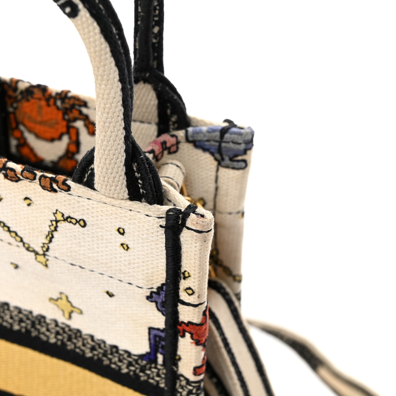 Christian Dior Canvas Embroidered Pixel Zodiac Mini Book Tote Phone Bag Latte Multicolor 12 of 13