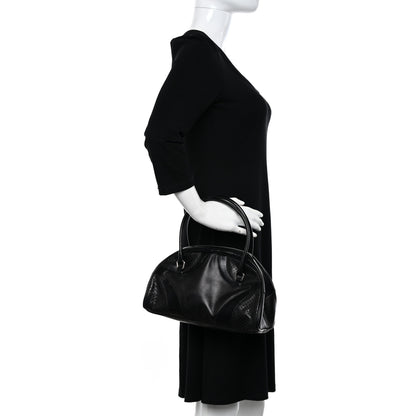 Prada Vitello Drive Perforated Bowling Bag Black 2 of 10