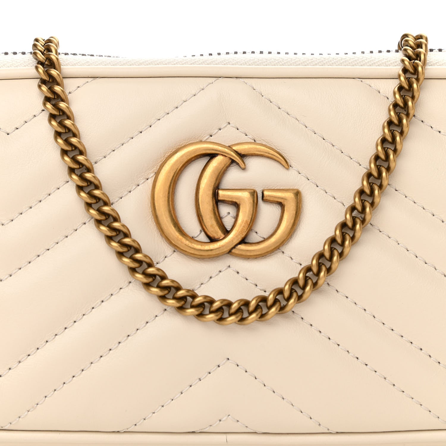 Gucci Calfskin Matelasse Mini GG Marmont Chain Crossbody Bag White 8 of 10