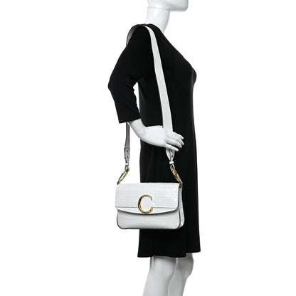 Chloe Calfskin Crocodile Embossed Small C Double Carry Brilliant White 3 of 12