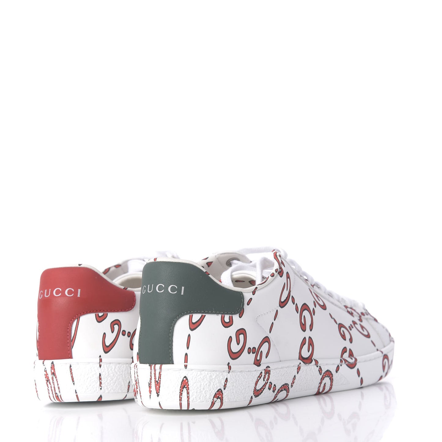 Calfskin GucciGhost Print Womens Ace Sneakers 38 White Hibiscus Red