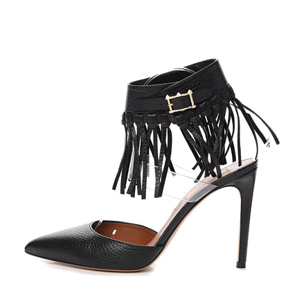 Valentino Garavani Calfskin C Rockee Fringe Pumps 37.5 Black 1 of 8