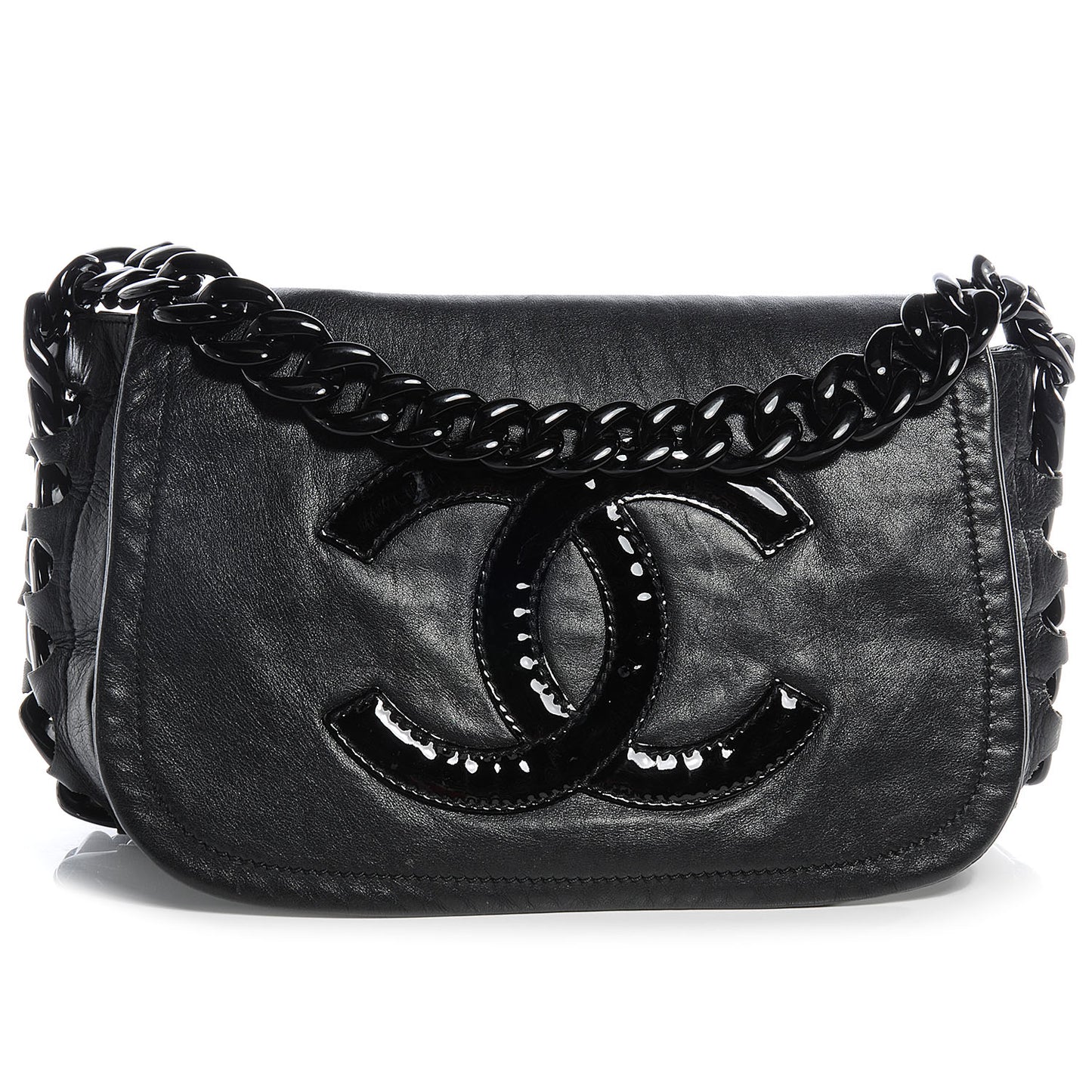 Leather Modern Chain Flap Black
