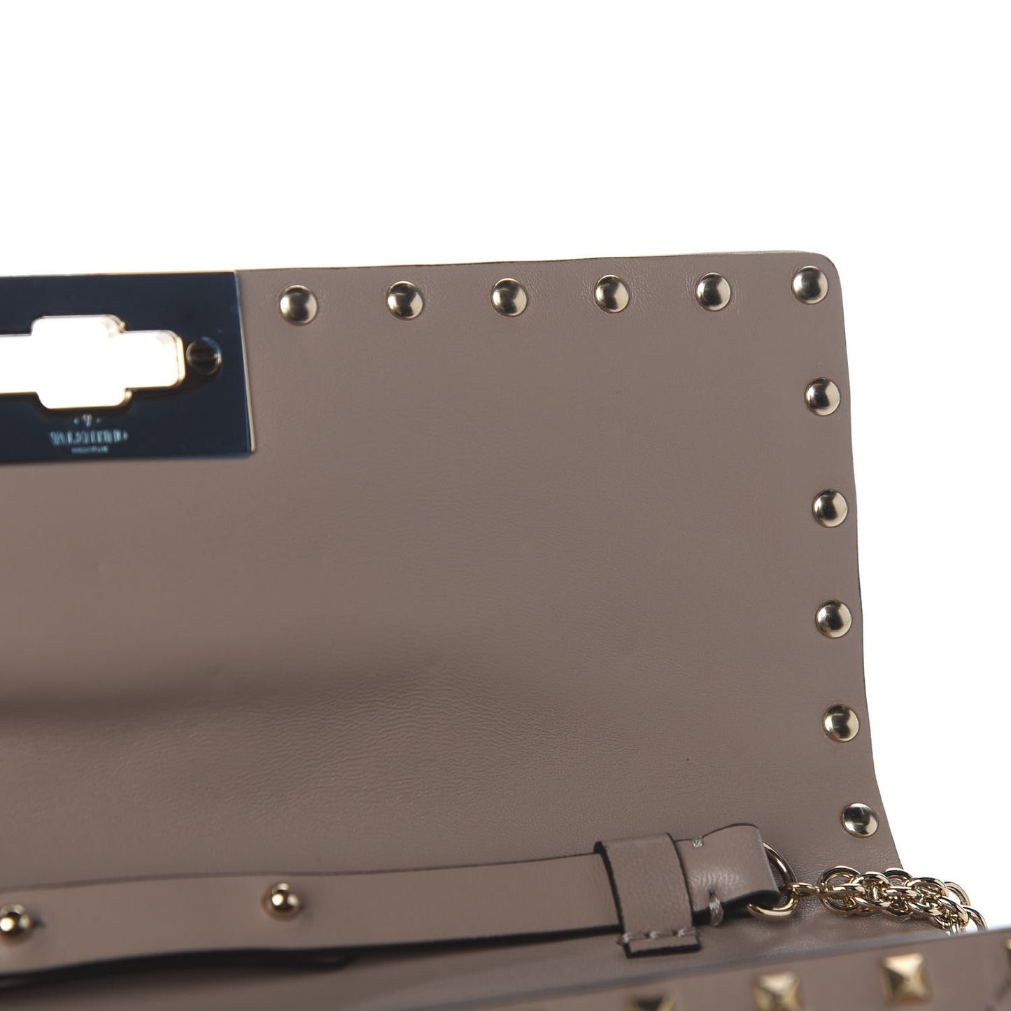 Lambskin Rockstud Spike Wallet on Chain Poudre