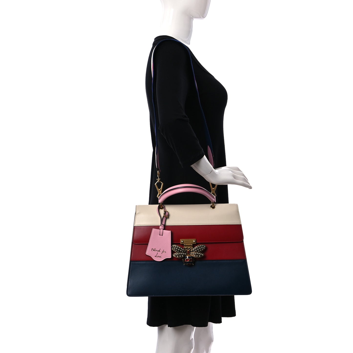 Calfskin Sylvie Web Large Queen Margaret Top Handle Bag Blue Agata Hibiscus Red Mystic White Sugar Pink