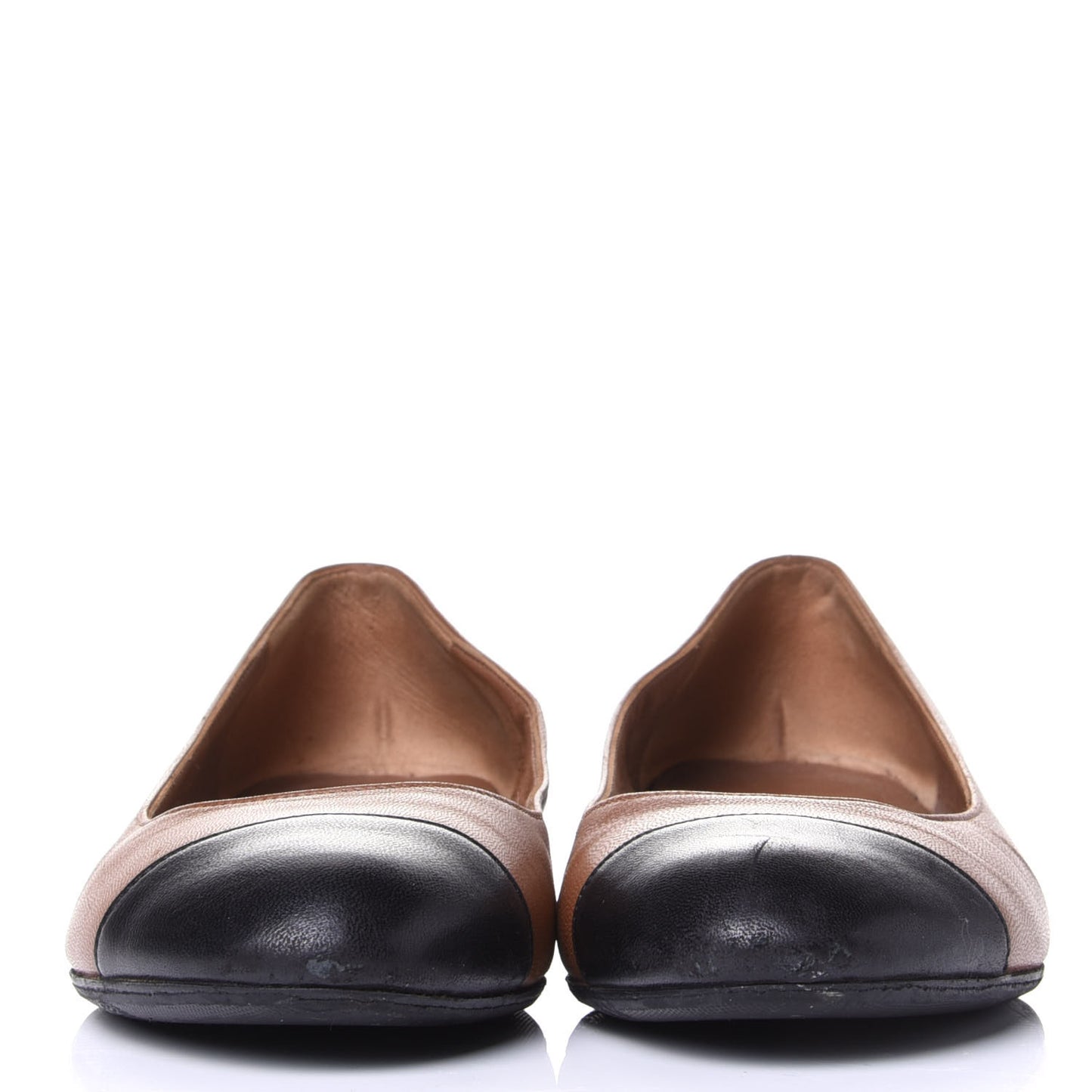 Lambskin Cap Toe CC Ballerina Flats 35.5 Marron Black