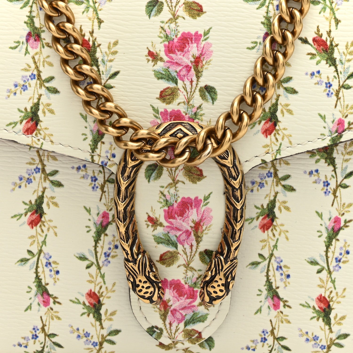 Gucci Calfskin Floral Print Mini Dionysus Chain Wallet Ivory Pink 7 of 9
