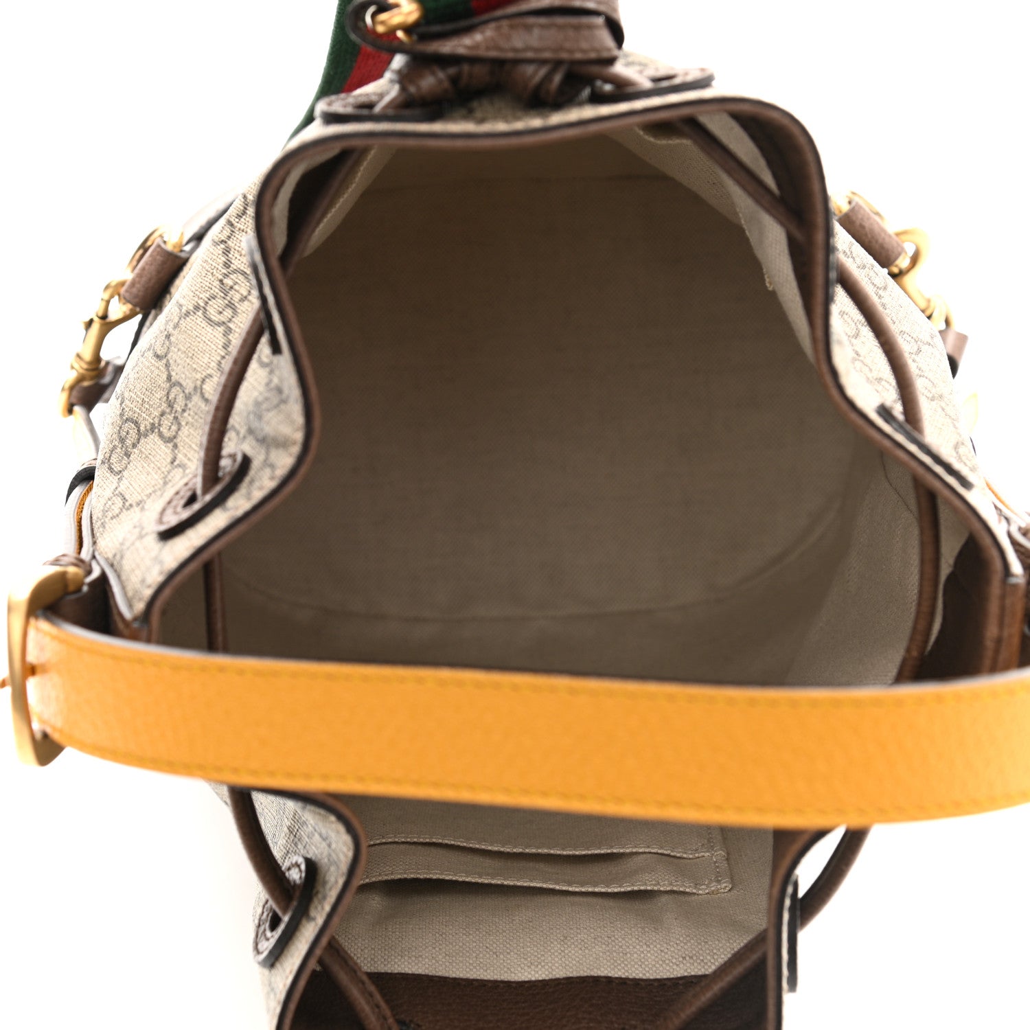 Gucci GG Supreme Monogram Neo Vintage Drawstring Bucket Backpack Beige New Acero Crop 5 of 10