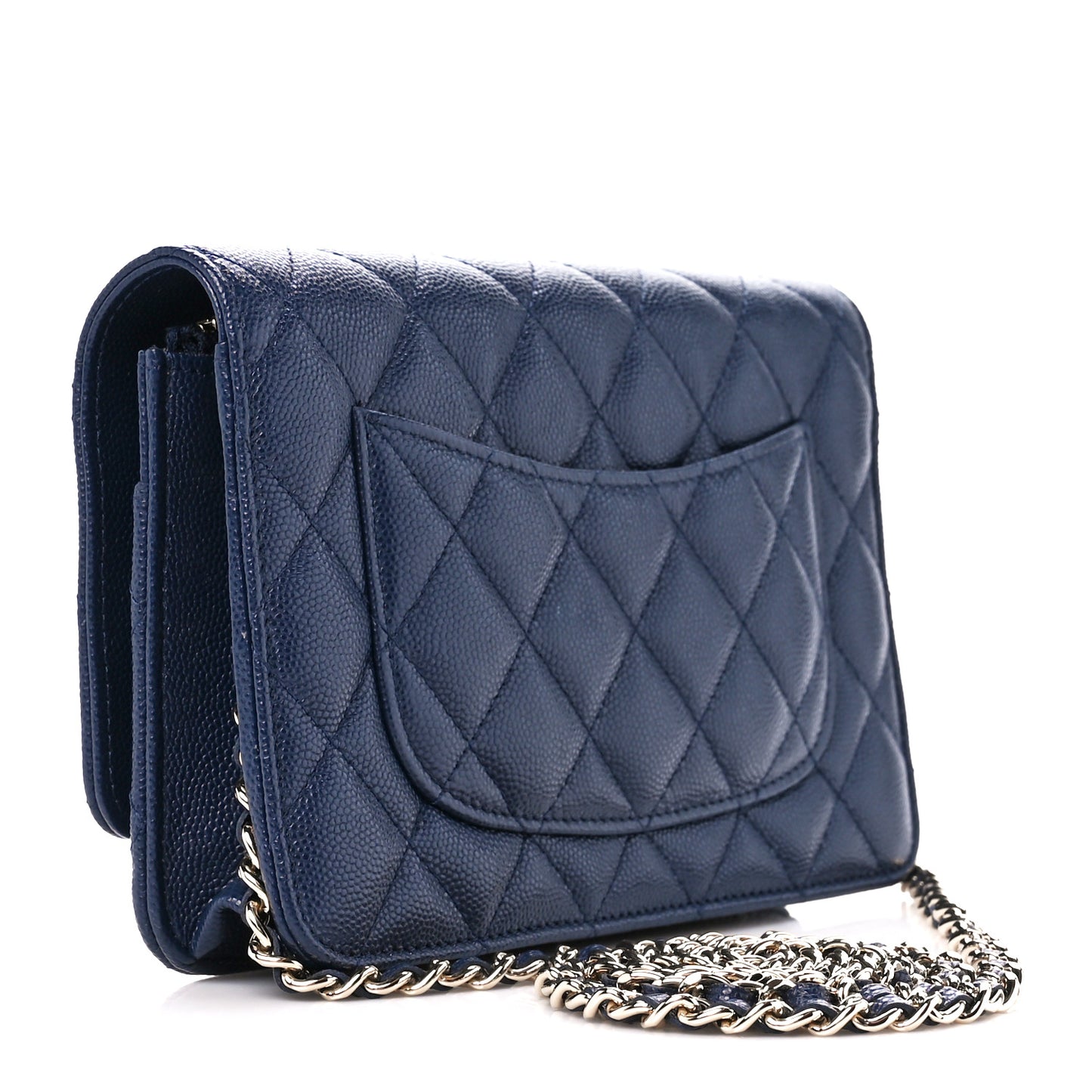 Caviar Quilted Wallet on Chain WOC Navy Blue