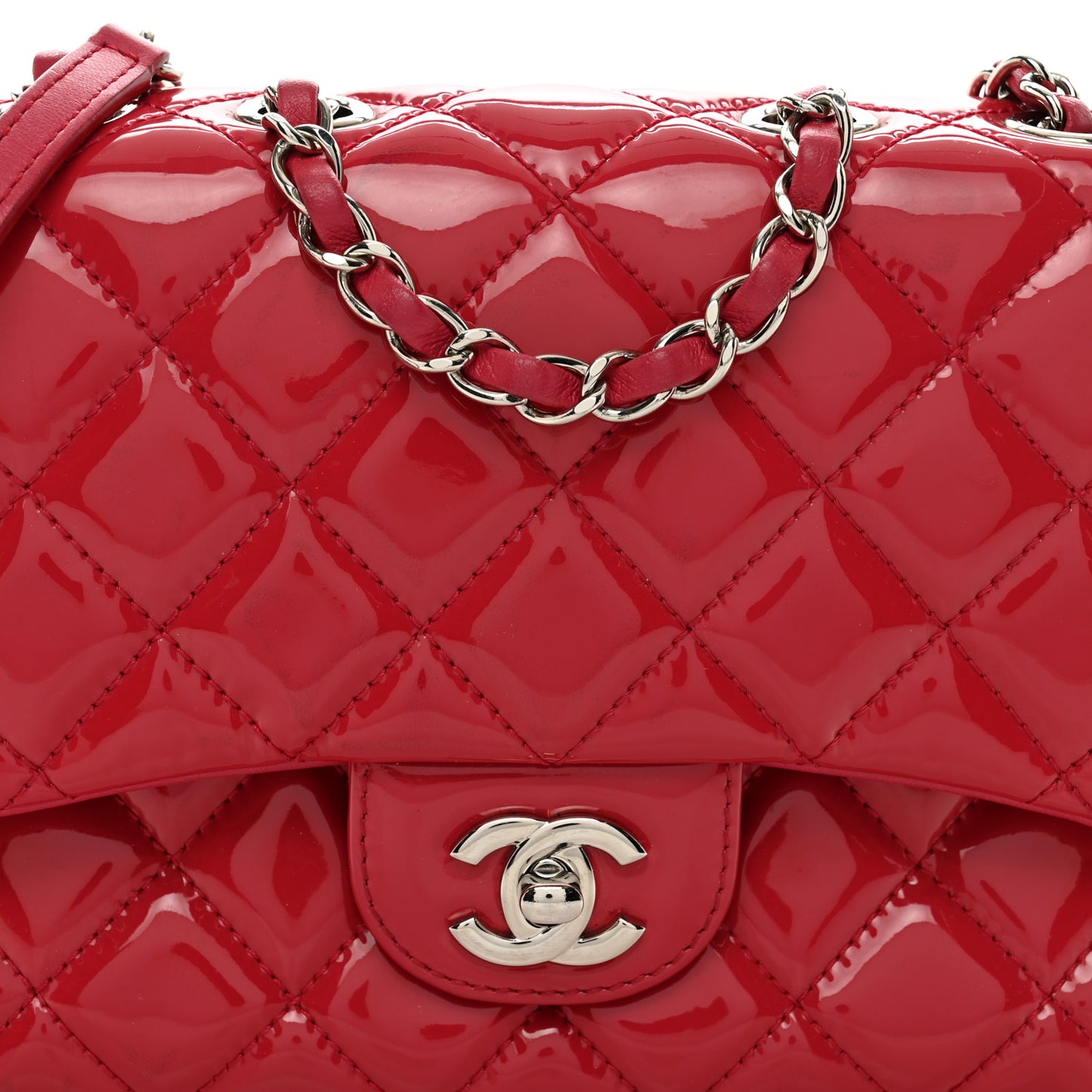 Patent Quilted Small Rock In Rome Single Flap Dark Pink