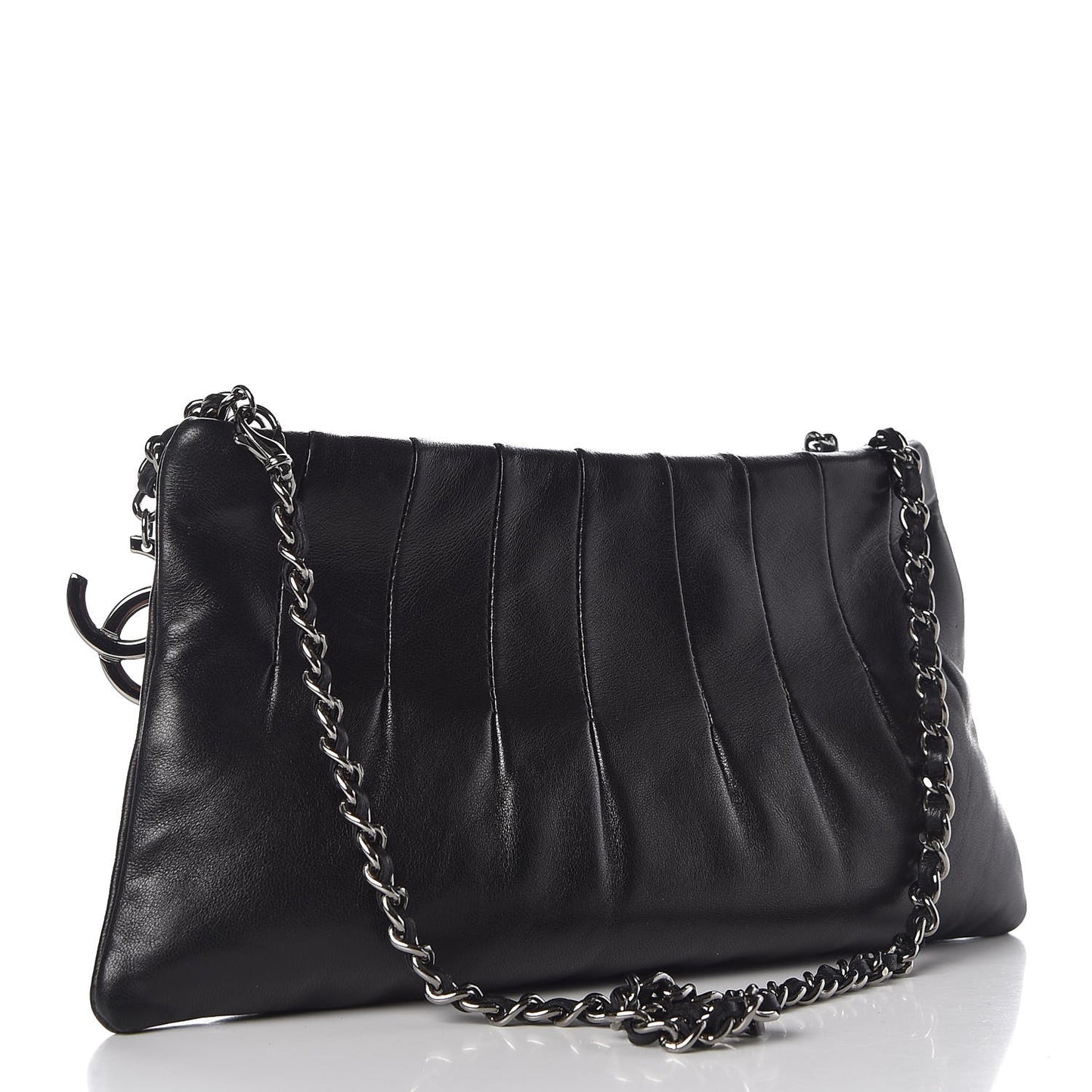Lambskin Pleated Tassel Shoulder Bag Black