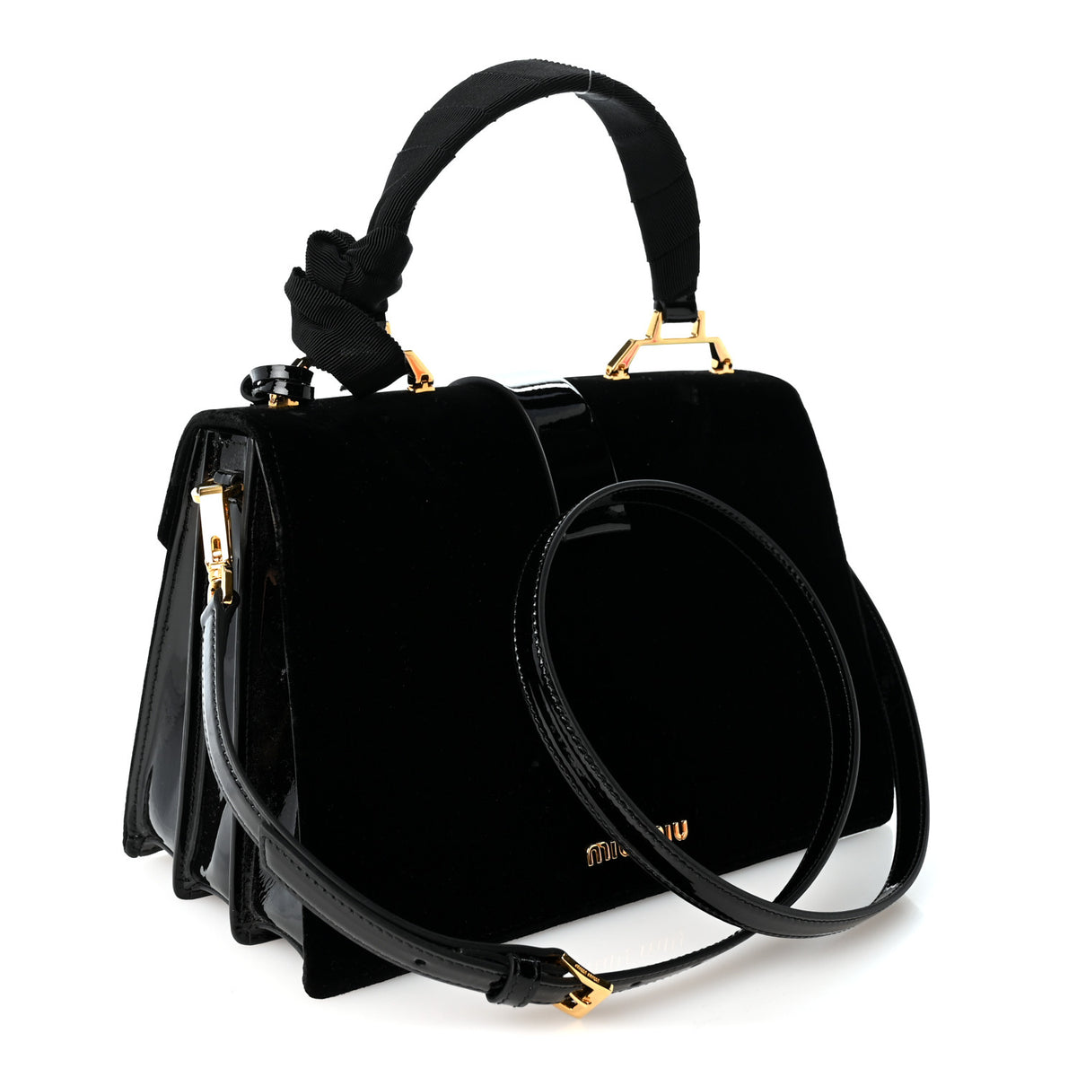 Miu Miu Velluto Vernice Madras Top Handle Bag Black 3 of 11