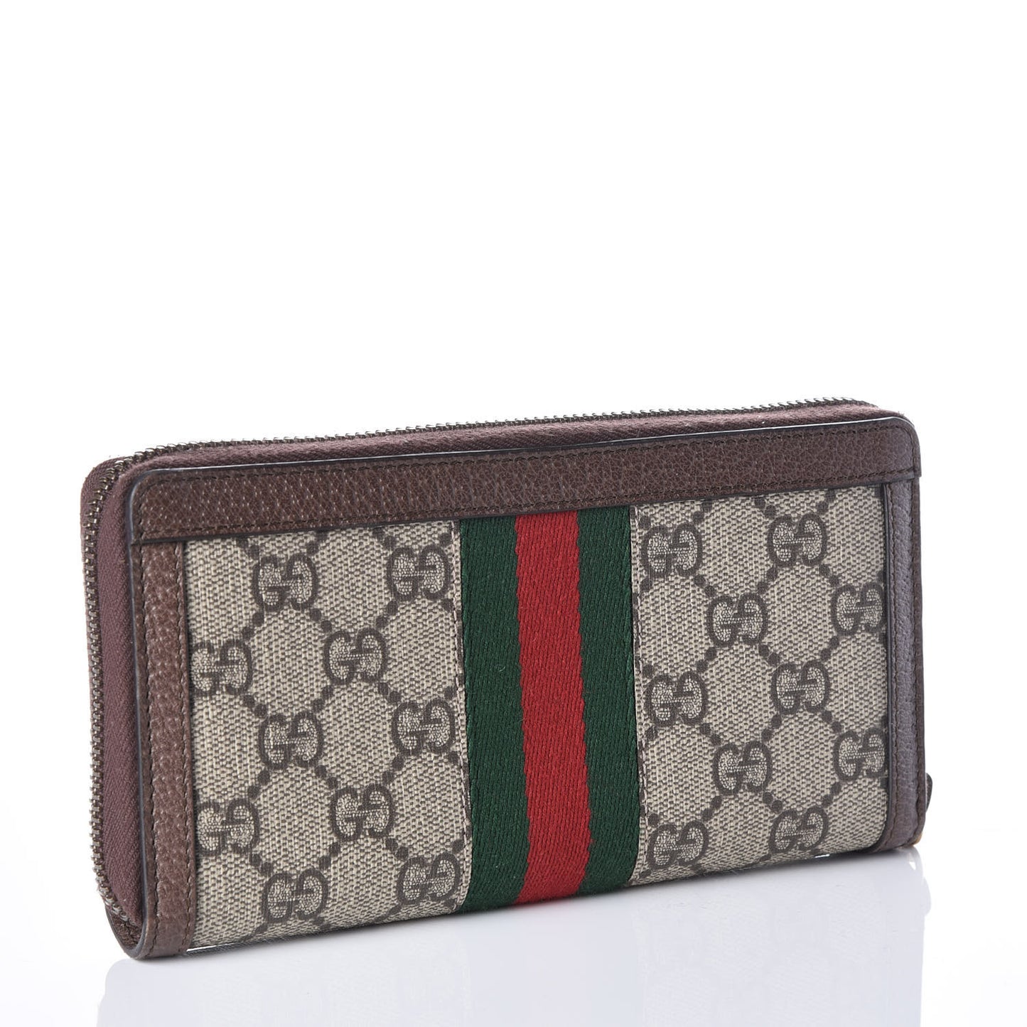 GG Supreme Monogram Web Ophidia Zip Around Wallet Brown