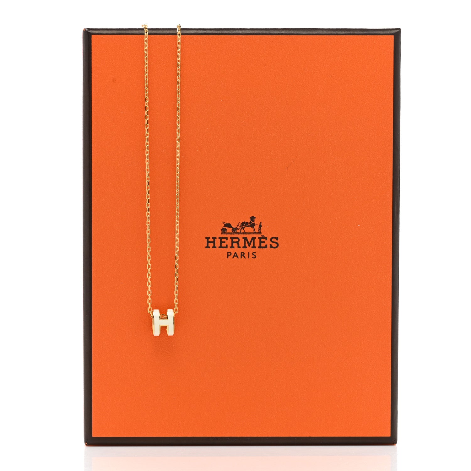 Hermes Lacquered Gold Mini Pop H Pendant Necklace White 8 of 8