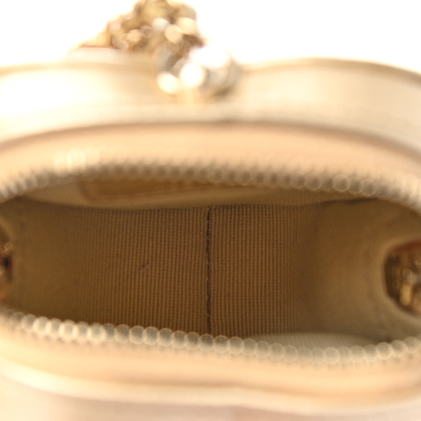 Metallic Lambskin Quilted CC In Love Heart Coin Purse With Chain Gold