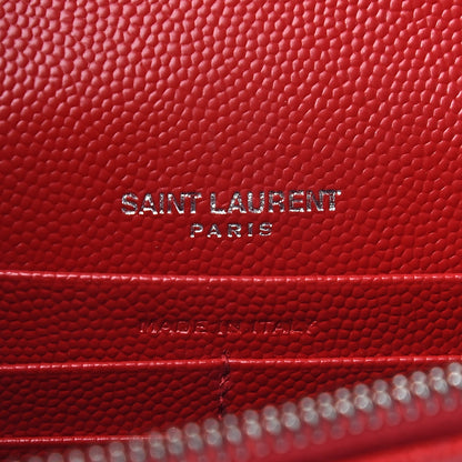 Saint Laurent Grain De Poudre Matelasse Chevron Monogram Envelope Chain Wallet Eros Rouge 5 of 9